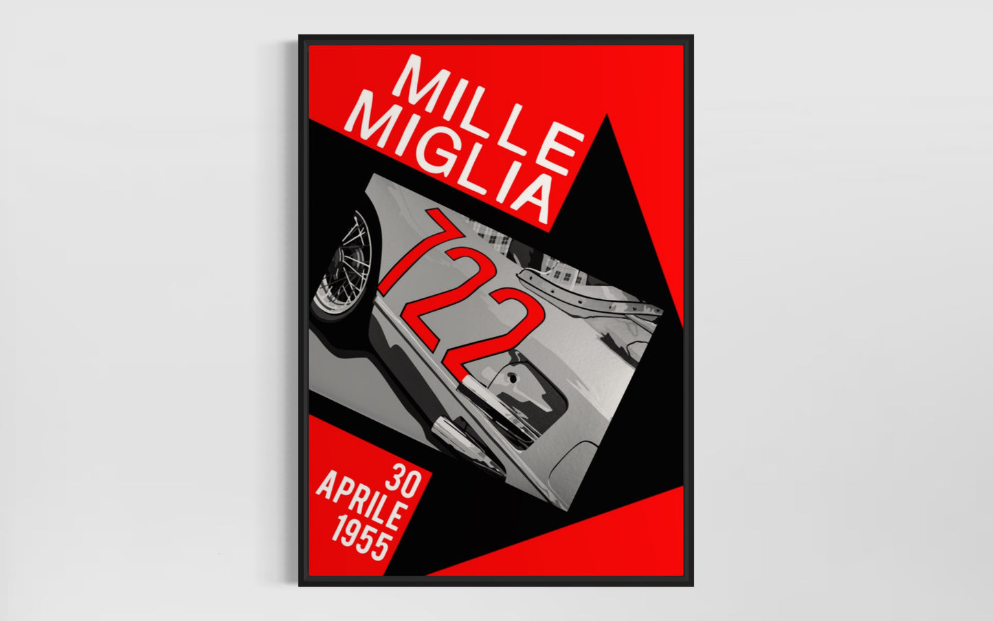 Stirling Moss 1955 Mercedes 722 Mille Miglia retro poster-style fine art print. Motorsport Art. Portrait.