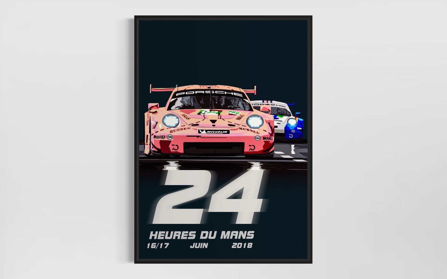 Pink Pig Porsche at Le Mans 2018 Race poster (portrait). Fine art Giclee print.