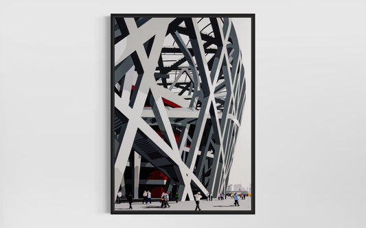 Bird's Nest Stadium People. Fine art Giclée Ltd Ed print.