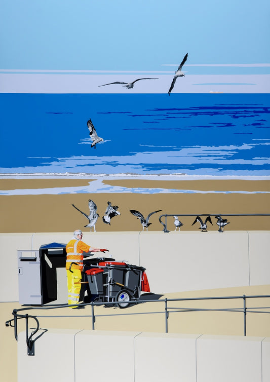 Beach Bins (Redcar Beach). Hand-cut Vinyl Original Artwork