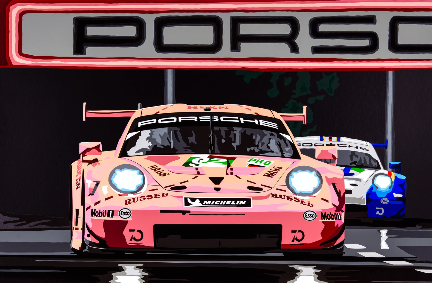 Pink Pig at Le Mans. Fine Art Giclee Ltd Ed Print.