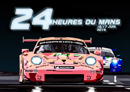 2018 Pink Pig Porsche at Le Mans Race poster (landscape). Fine art Giclee print.