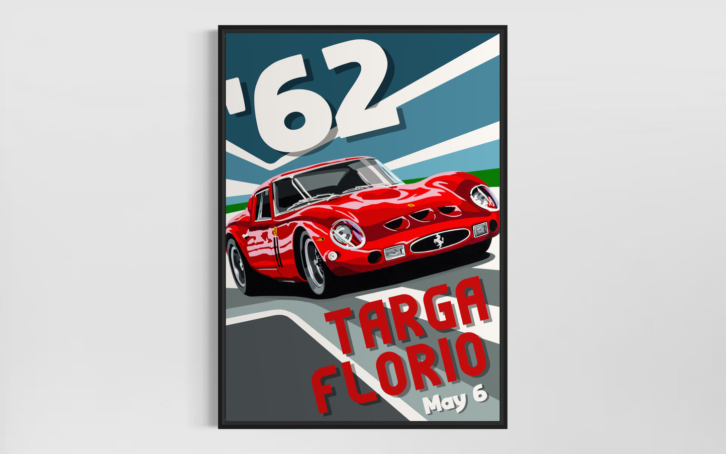 1962 Ferrari Targa Florio Race poster. Fine art Giclee print.