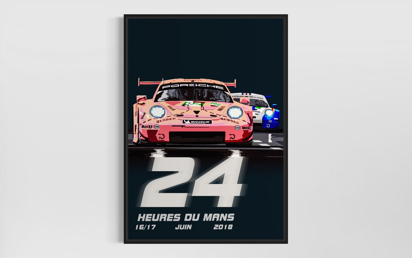 2018 Pink Pig Porsche at Le Mans Race poster (portrait). Fine art Giclee print.