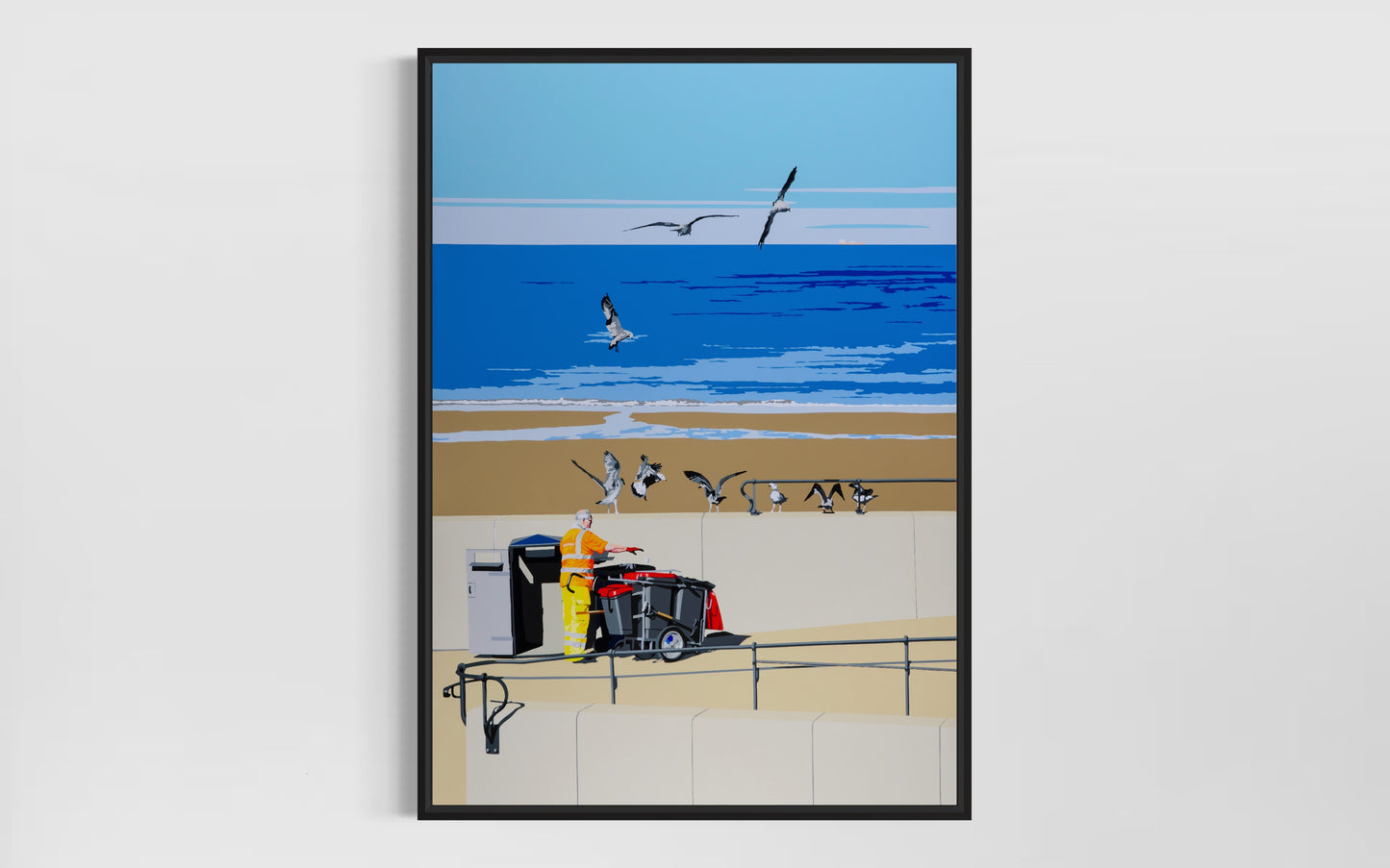 Original Artwork. Beach Bins (Redcar Beach). Hand-cut Vinyl.