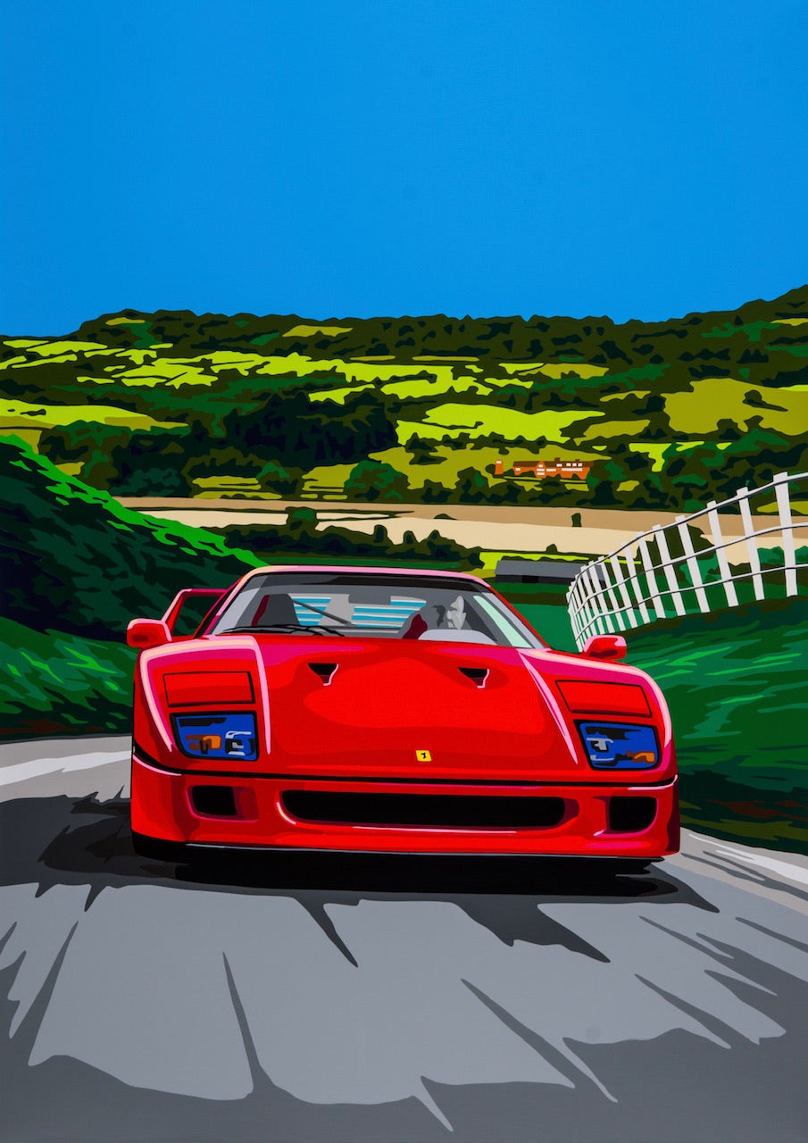 F40 Ferrari Hill Climb. Fine Art Giclee Ltd Ed Print.