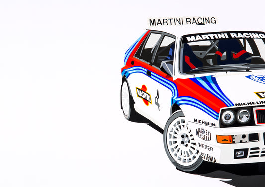 Martini on White (Lancia Delta). Fine Art Giclee Ltd Ed Print.