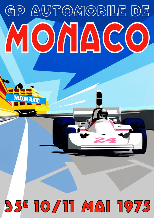 1975 Monaco F1 Grand Prix (James Hunt Hesketh). Fine art Giclee print.