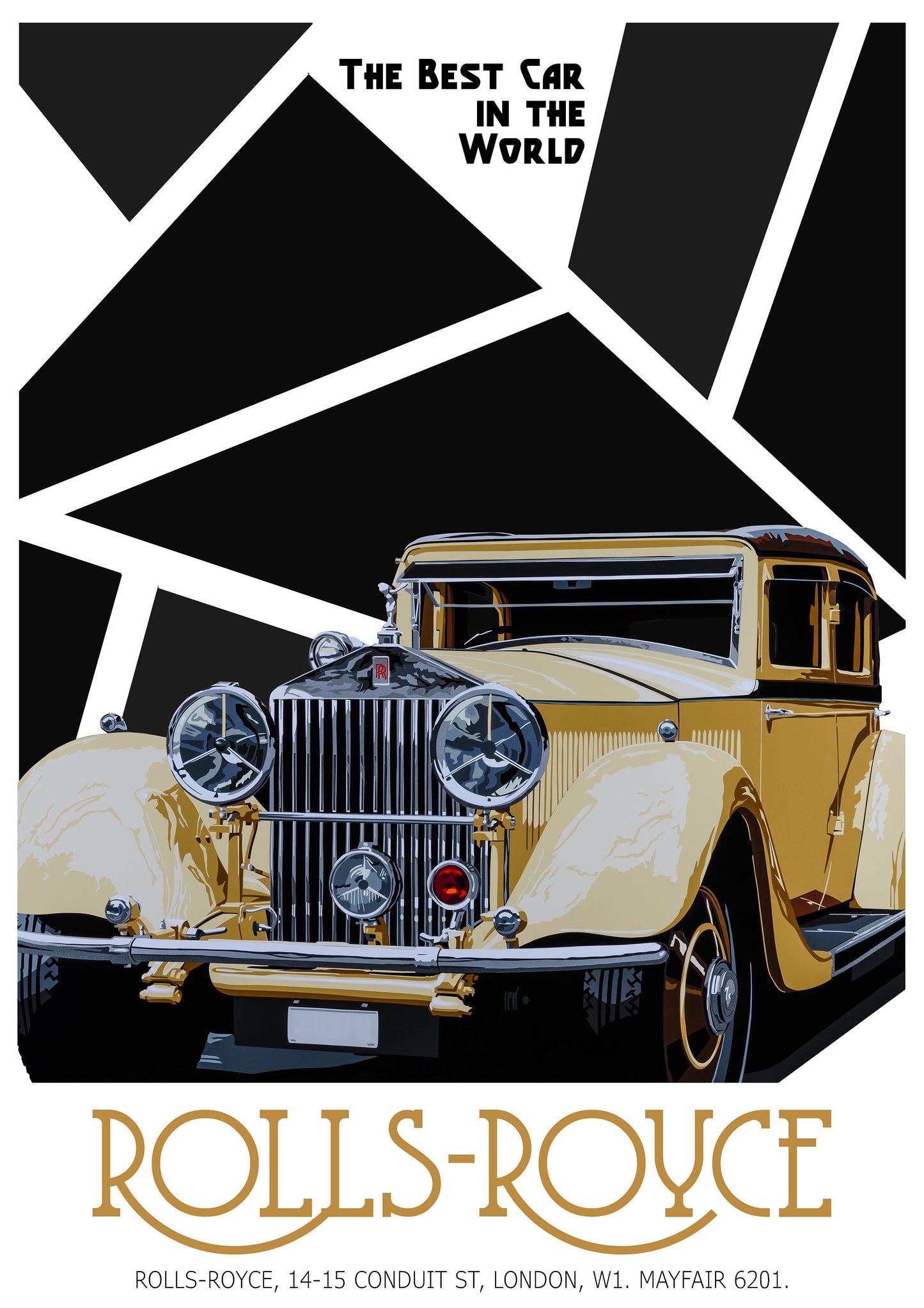 Rolls-Royce vintage-style print. Retro Art Deco Poster Design