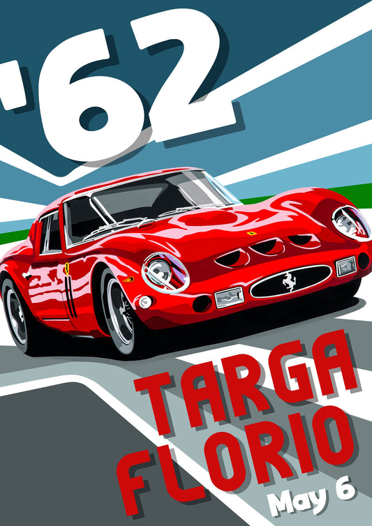 1962 Ferrari Targa Florio Race poster. Fine art Giclee print.