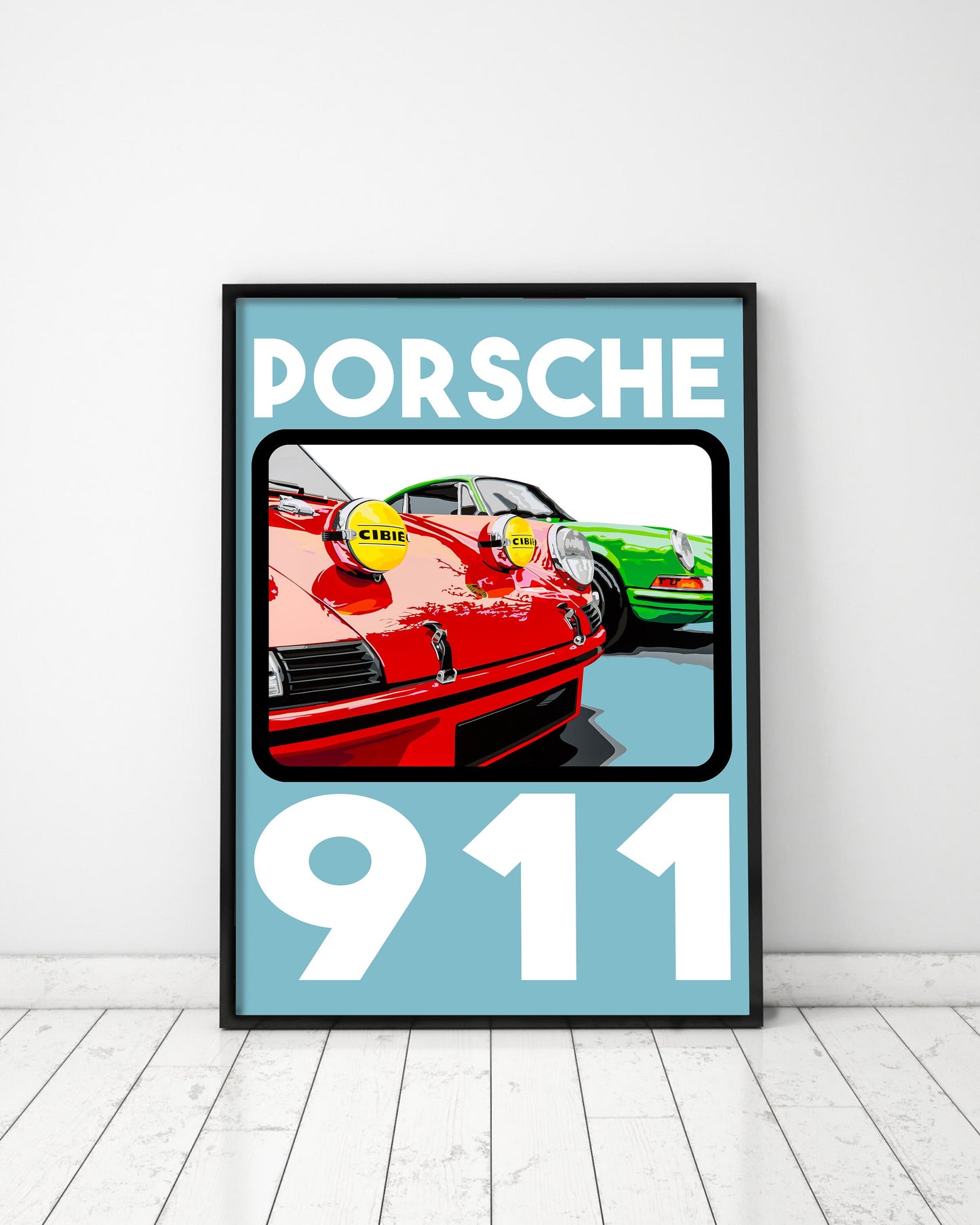 Porsche 911 retro poster-style fine art print. Porsche Classic Car Art