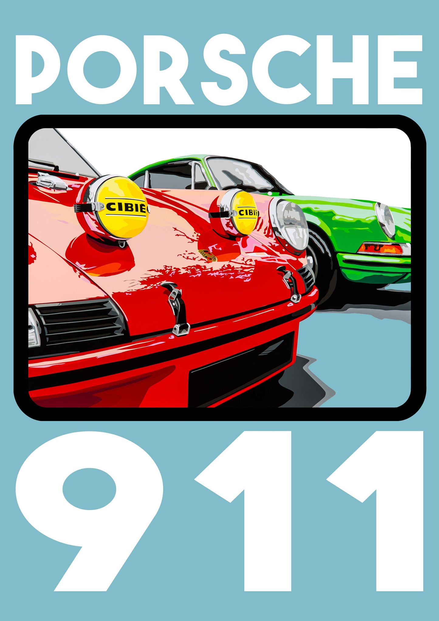 Porsche 911 retro poster-style fine art print. Porsche Classic Car Art